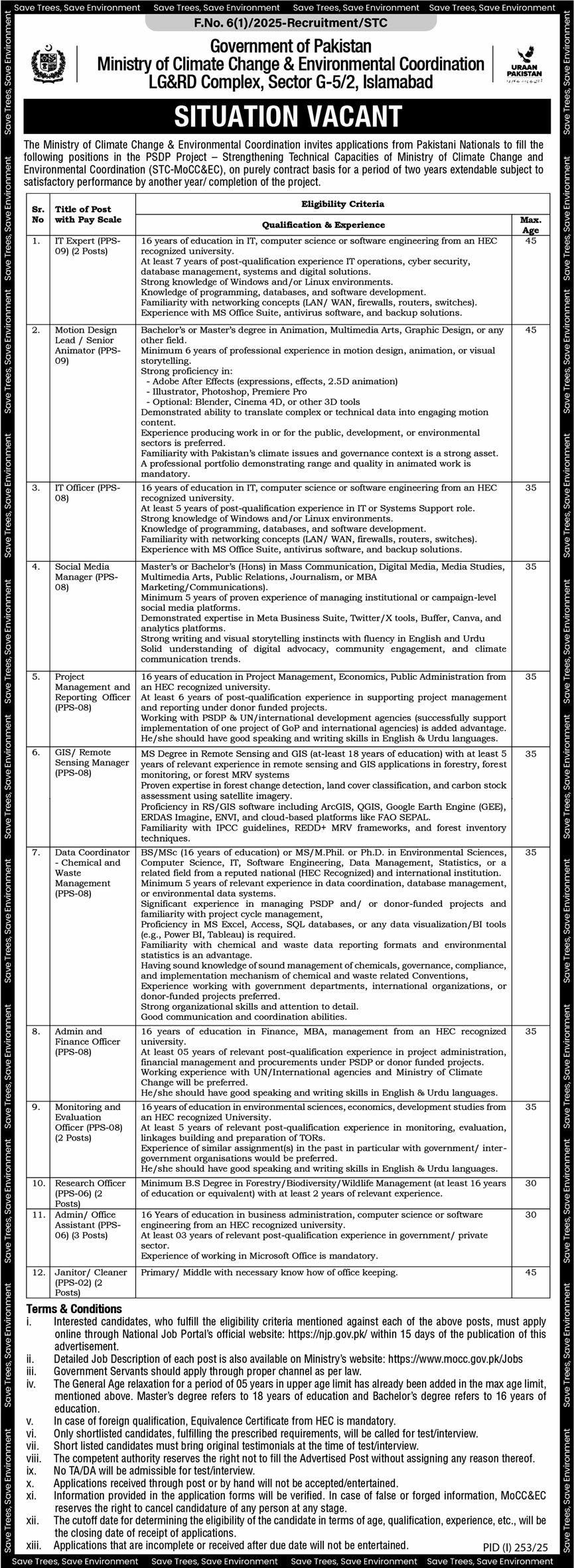 Strengthening Technical Capacities Project Jobs at Ministry of Climate Change 07/2025