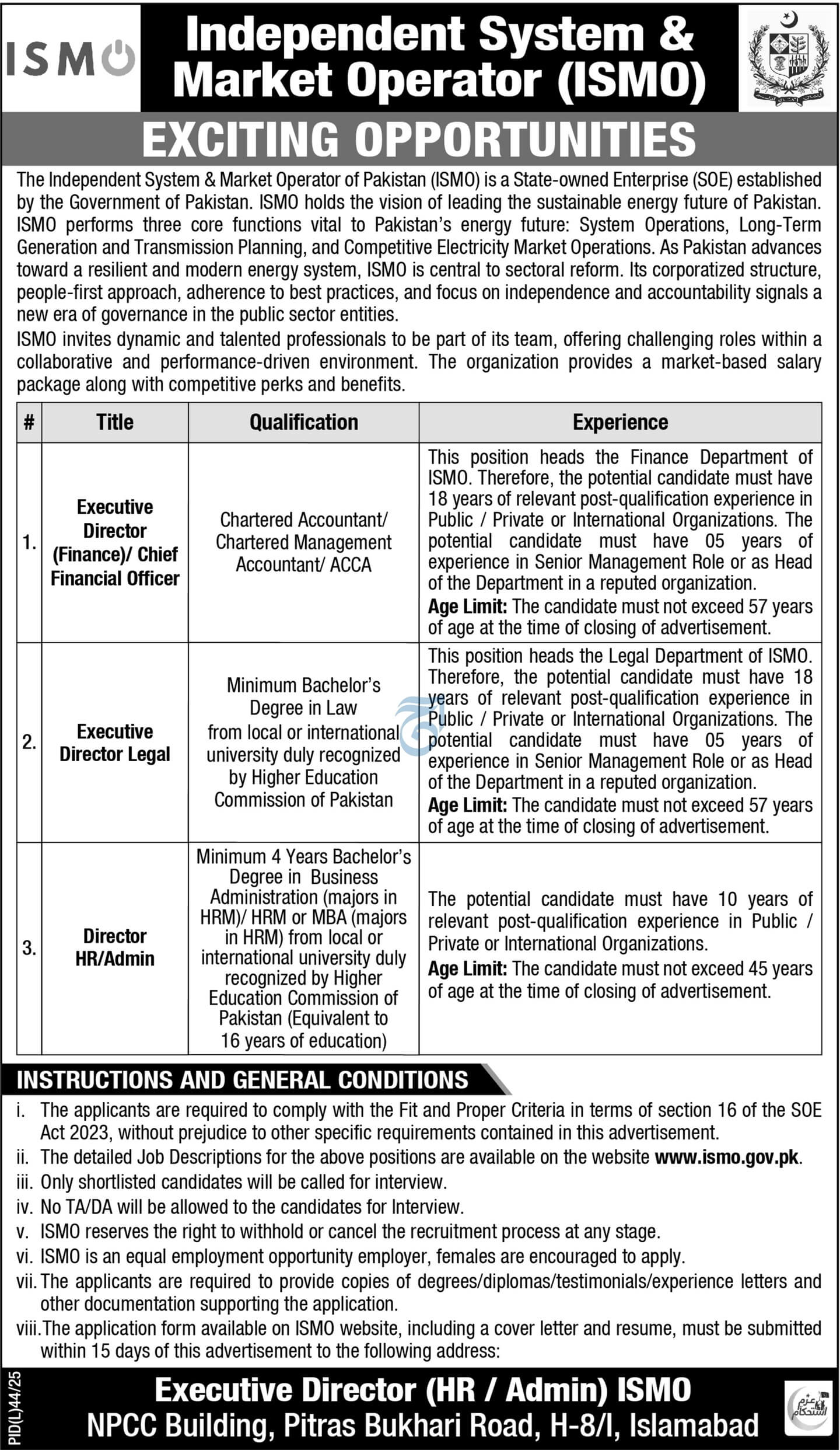 Independent System & Market Operator Careers – Executive Director & Director HR & Legal ISMO Vacancies 07/2025