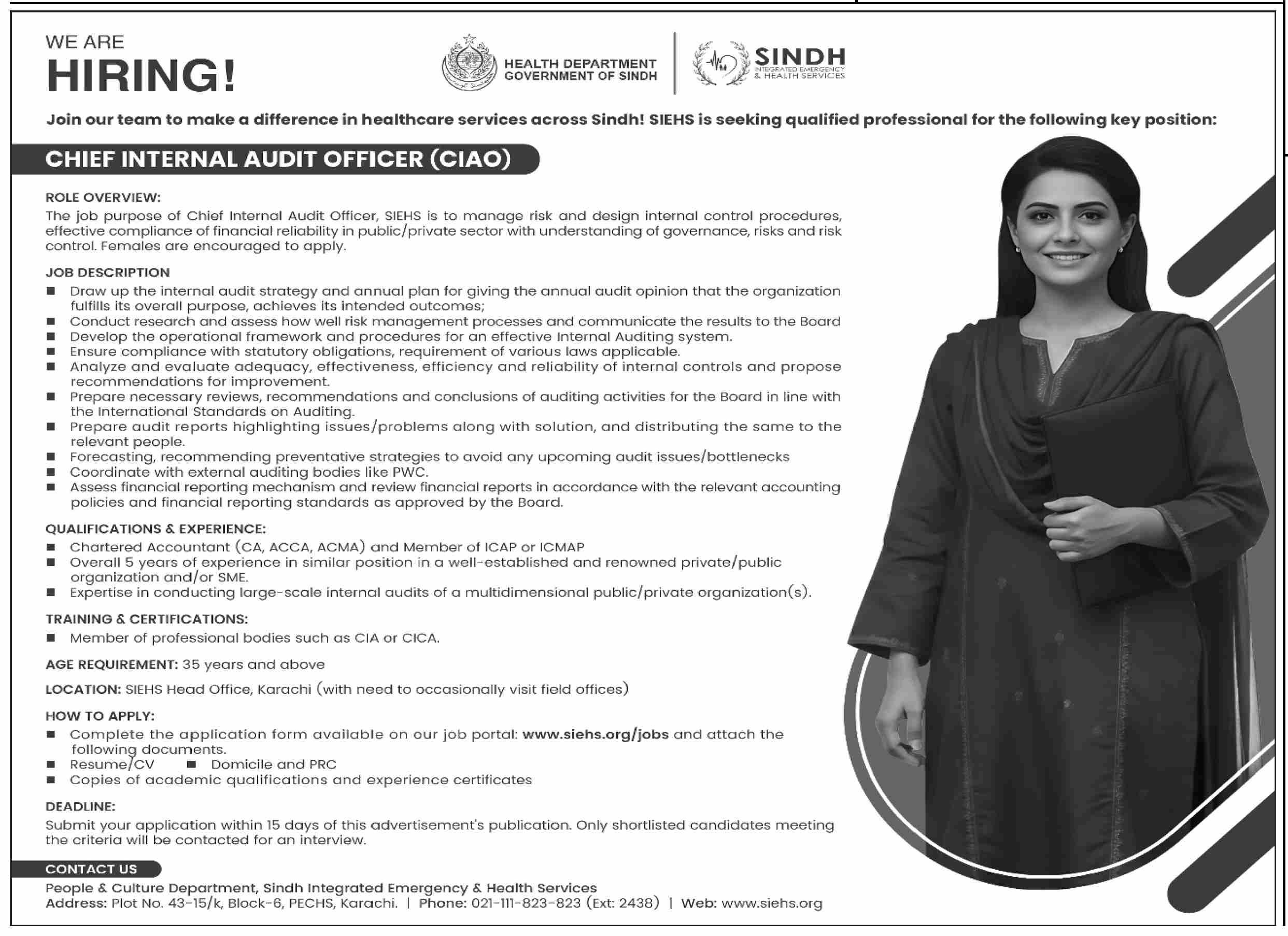 Chief Internal Audit Officer Job Opening – SIEHS, Health Department Sindh 07/2025
