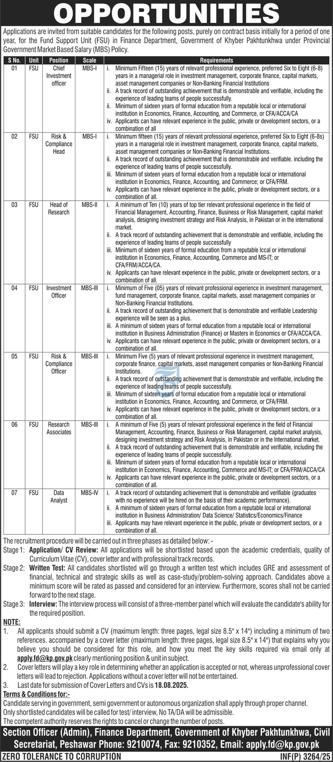 Fund Support Unit, Finance Department KP MBS Career Opportunities 07/2025