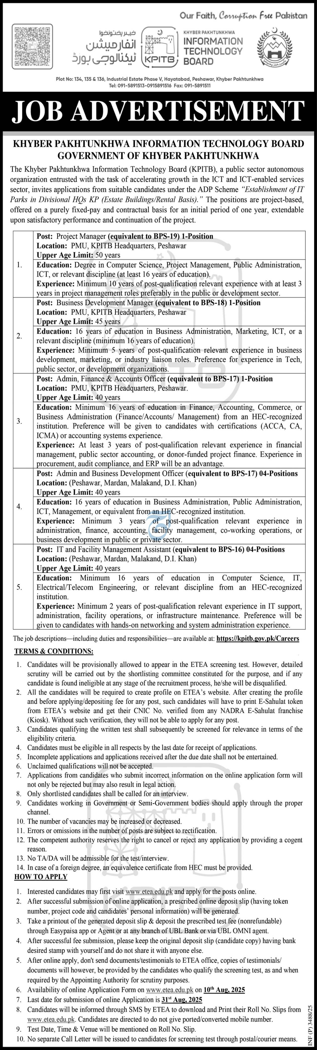 IT Parks in Divisional HQs KPIT Board Project Vacancies 08/2025