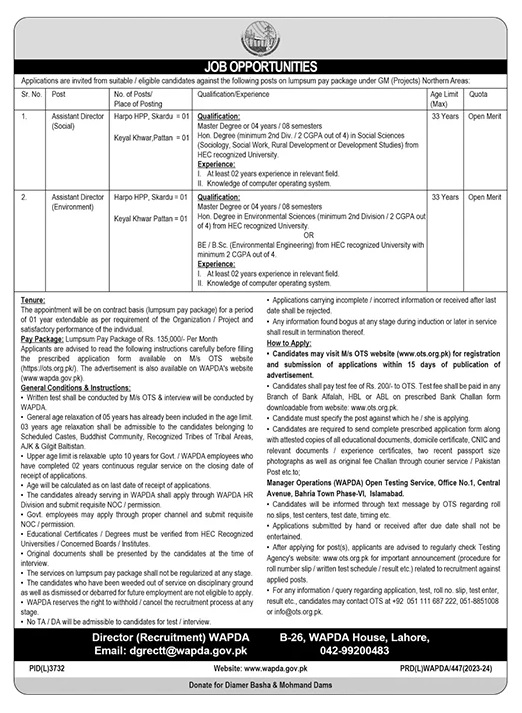 WATER & POWER DEVELOPMENT AUTHORITY | WAPDA, GM PROJECTS NORTHERN AREAS VACANCIES MAY 2024