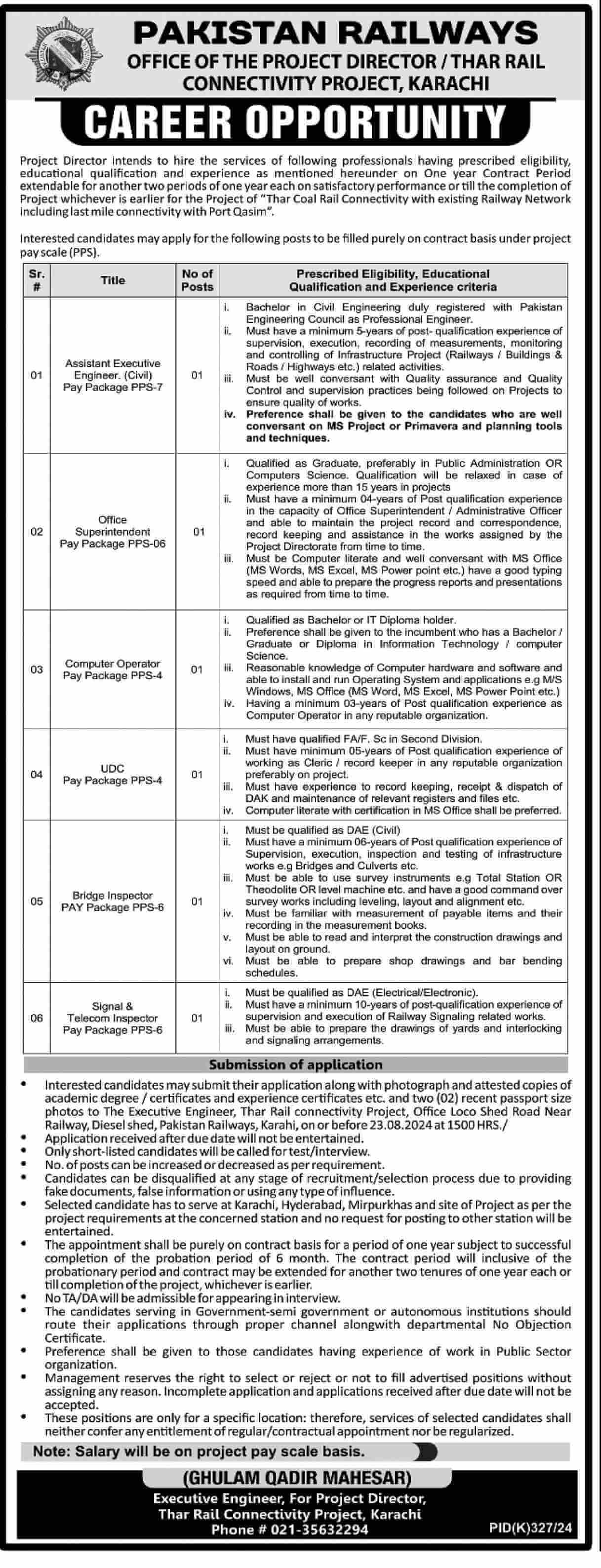 THAR COAL RAIL CONNECTIVITY PROJECT, KARACHI | PAKISTAN RAILWAYS PROJECT VACANCIES 08-2024