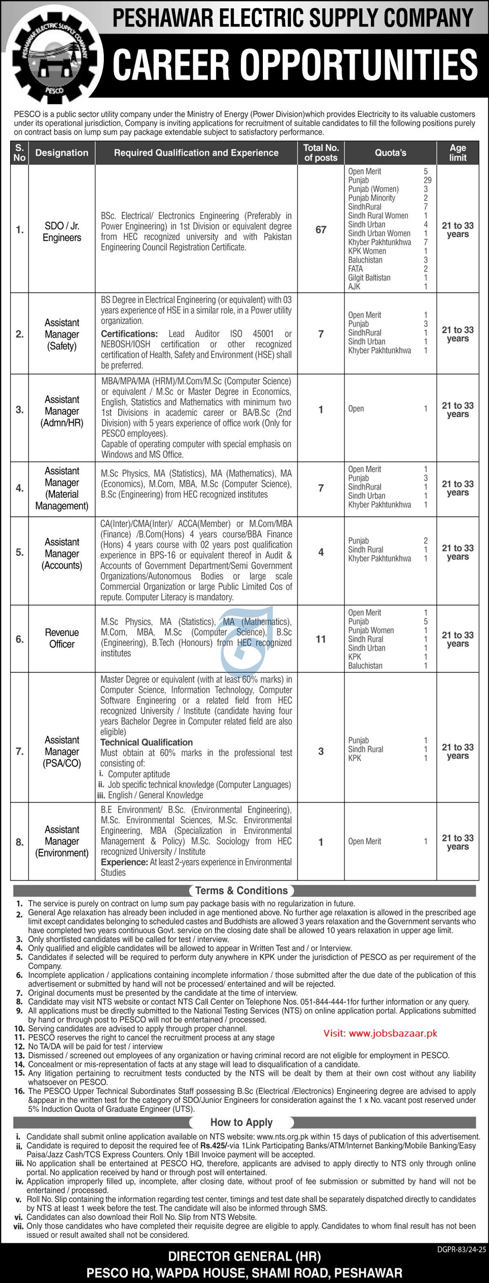 PESHAWAR ELECTRIC SUPPLY COMPANY | PESCO SDO & ASSISTANT MANAGERS VACANCIES 03-2025